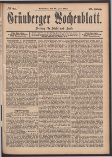 Grünberger Wochenblatt: Zeitung für Stadt und Land, No. 87. (26. Juli 1894)