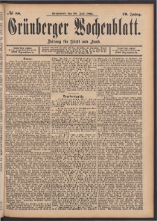 Gr&uuml;nberger Wochenblatt: Zeitung f&uuml;r Stadt und Land, No. 88. (28. Juli 1894)