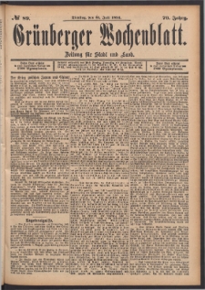 Gr&uuml;nberger Wochenblatt: Zeitung f&uuml;r Stadt und Land, No. 89. (31. Juli 1894)