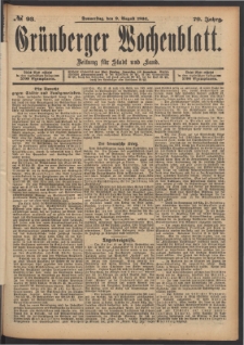 Gr&uuml;nberger Wochenblatt: Zeitung f&uuml;r Stadt und Land, No. 93. (9. August 1894)