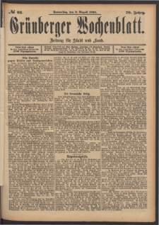 Grünberger Wochenblatt: Zeitung für Stadt und Land, No. 93. (9. August 1894)