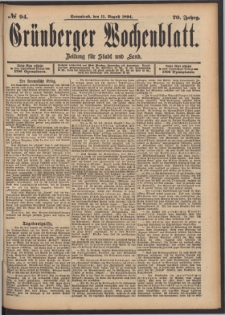 Gr&uuml;nberger Wochenblatt: Zeitung f&uuml;r Stadt und Land, No. 94. (11. August 1894)