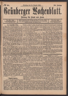 Gr&uuml;nberger Wochenblatt: Zeitung f&uuml;r Stadt und Land, No. 95. (14. August 1894)