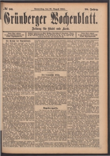 Gr&uuml;nberger Wochenblatt: Zeitung f&uuml;r Stadt und Land, No. 96. (16. August 1894)