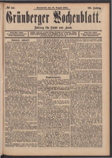 Gr&uuml;nberger Wochenblatt: Zeitung f&uuml;r Stadt und Land, No. 97. (18. August 1894)