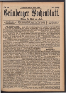 Gr&uuml;nberger Wochenblatt: Zeitung f&uuml;r Stadt und Land, No. 99. (23. August 1894)
