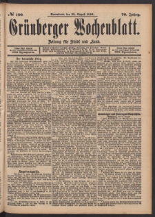 Gr&uuml;nberger Wochenblatt: Zeitung f&uuml;r Stadt und Land, No. 100. (25. August 1894)
