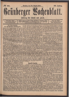 Gr&uuml;nberger Wochenblatt: Zeitung f&uuml;r Stadt und Land, No. 101. (28. August 1894)