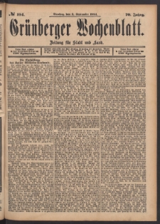 Gr&uuml;nberger Wochenblatt: Zeitung f&uuml;r Stadt und Land, No. 104. (4. September 1894)