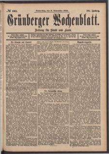 Gr&uuml;nberger Wochenblatt: Zeitung f&uuml;r Stadt und Land, No. 105. (6. September 1894)