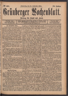 Gr&uuml;nberger Wochenblatt: Zeitung f&uuml;r Stadt und Land, No. 108. (13. September 1894)