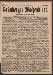 Gr&uuml;nberger Wochenblatt: Zeitung f&uuml;r Stadt und Land, No. 109. (15. September 1894)