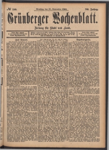 Gr&uuml;nberger Wochenblatt: Zeitung f&uuml;r Stadt und Land, No. 110. (18. September 1894)