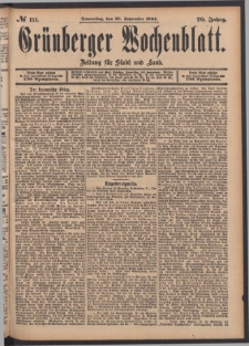 Gr&uuml;nberger Wochenblatt: Zeitung f&uuml;r Stadt und Land, No. 111. (20. September 1894)