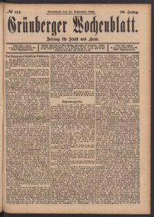 Gr&uuml;nberger Wochenblatt: Zeitung f&uuml;r Stadt und Land, No. 112. (22. September 1894)