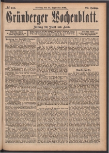 Gr&uuml;nberger Wochenblatt: Zeitung f&uuml;r Stadt und Land, No. 113. (25. September 1894)