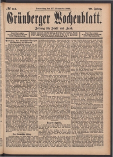 Gr&uuml;nberger Wochenblatt: Zeitung f&uuml;r Stadt und Land, No. 114. (27. September 1894)