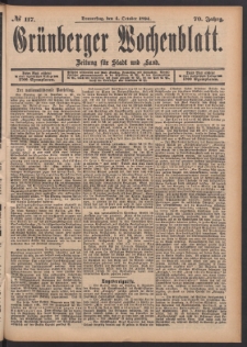 Gr&uuml;nberger Wochenblatt: Zeitung f&uuml;r Stadt und Land, No. 117. (4. October 1894)