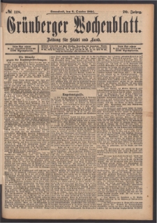 Gr&uuml;nberger Wochenblatt: Zeitung f&uuml;r Stadt und Land, No. 118. (6. October 1894)