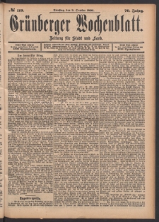 Gr&uuml;nberger Wochenblatt: Zeitung f&uuml;r Stadt und Land, No. 119. (9. October 1894)