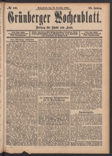 Gr&uuml;nberger Wochenblatt: Zeitung f&uuml;r Stadt und Land, No. 121. (13. October 1894)