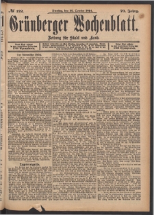 Gr&uuml;nberger Wochenblatt: Zeitung f&uuml;r Stadt und Land, No. 122. (16. October 1894)