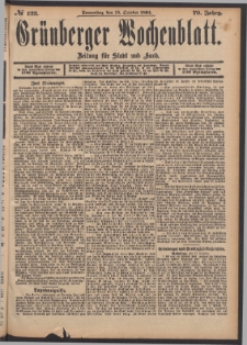 Gr&uuml;nberger Wochenblatt: Zeitung f&uuml;r Stadt und Land, No. 123. (18. October 1894)