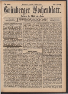 Gr&uuml;nberger Wochenblatt: Zeitung f&uuml;r Stadt und Land, No. 124. (20. October 1894)