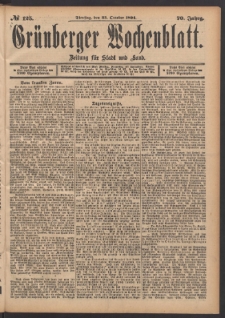 Gr&uuml;nberger Wochenblatt: Zeitung f&uuml;r Stadt und Land, No. 125. (23. October 1894)