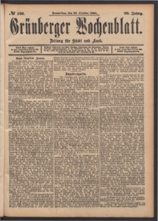 Gr&uuml;nberger Wochenblatt: Zeitung f&uuml;r Stadt und Land, No. 126. (25. October 1894)