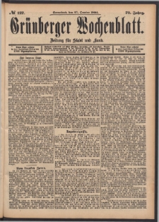 Gr&uuml;nberger Wochenblatt: Zeitung f&uuml;r Stadt und Land, No. 127. (27. October 1894)