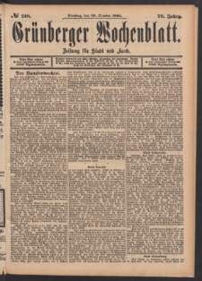 Gr&uuml;nberger Wochenblatt: Zeitung f&uuml;r Stadt und Land, No. 128. (30. October 1894)