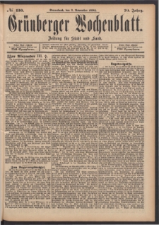 Gr&uuml;nberger Wochenblatt: Zeitung f&uuml;r Stadt und Land, No. 130. (3. November 1894)