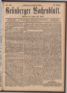 Gr&uuml;nberger Wochenblatt: Zeitung f&uuml;r Stadt und Land, No. 131. (6. November 1894)
