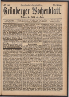 Gr&uuml;nberger Wochenblatt: Zeitung f&uuml;r Stadt und Land, No. 132. (8. November 1894)