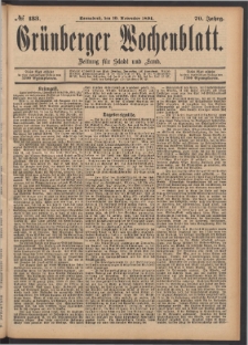 Gr&uuml;nberger Wochenblatt: Zeitung f&uuml;r Stadt und Land, No. 133. (10. November 1894)