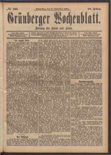 Gr&uuml;nberger Wochenblatt: Zeitung f&uuml;r Stadt und Land, No. 135. (15. November 1894)