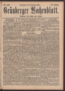 Gr&uuml;nberger Wochenblatt: Zeitung f&uuml;r Stadt und Land, No. 136. (17. November 1894)