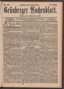 Gr&uuml;nberger Wochenblatt: Zeitung f&uuml;r Stadt und Land, No. 137. (20. November 1894)