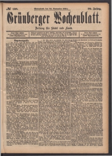 Gr&uuml;nberger Wochenblatt: Zeitung f&uuml;r Stadt und Land, No. 138. (24. November 1894)