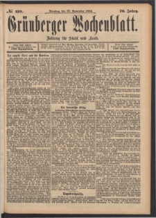 Gr&uuml;nberger Wochenblatt: Zeitung f&uuml;r Stadt und Land, No. 139. (27. November 1894)