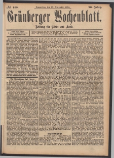 Gr&uuml;nberger Wochenblatt: Zeitung f&uuml;r Stadt und Land, No. 140. (29. November 1894)