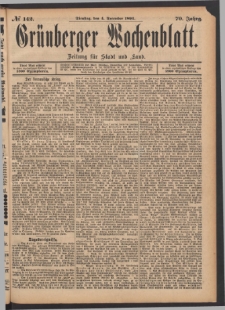 Gr&uuml;nberger Wochenblatt: Zeitung f&uuml;r Stadt und Land, No. 142. (4. December 1894)