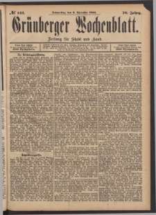 Gr&uuml;nberger Wochenblatt: Zeitung f&uuml;r Stadt und Land, No. 143. (6. December 1894)