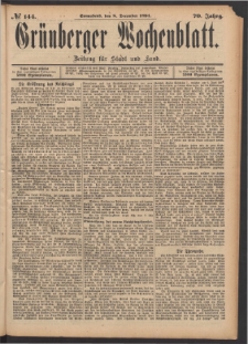 Gr&uuml;nberger Wochenblatt: Zeitung f&uuml;r Stadt und Land, No. 144. (8. December 1894)
