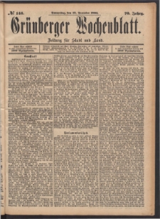 Gr&uuml;nberger Wochenblatt: Zeitung f&uuml;r Stadt und Land, No. 146. (13. December 1894)