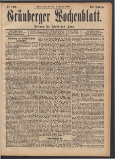 Gr&uuml;nberger Wochenblatt: Zeitung f&uuml;r Stadt und Land, No. 147. (15. December 1894)