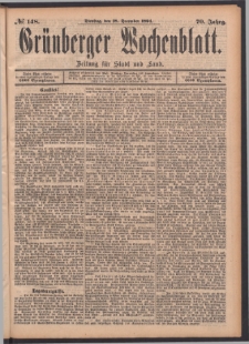 Gr&uuml;nberger Wochenblatt: Zeitung f&uuml;r Stadt und Land, No. 148. (18. December 1894)