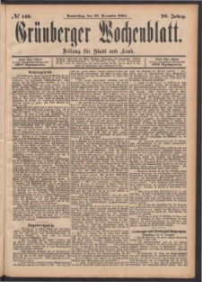 Gr&uuml;nberger Wochenblatt: Zeitung f&uuml;r Stadt und Land, No. 149. (20. December 1894)