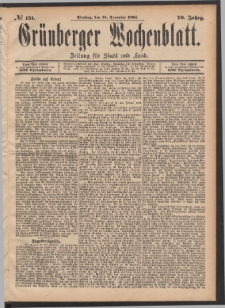 Gr&uuml;nberger Wochenblatt: Zeitung f&uuml;r Stadt und Land, No. 151. (25. December 1894)